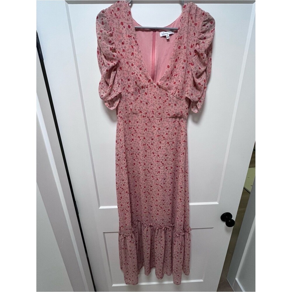 Emory Park Rose Pink Floral Puff-Sleeve Homecoming Dress